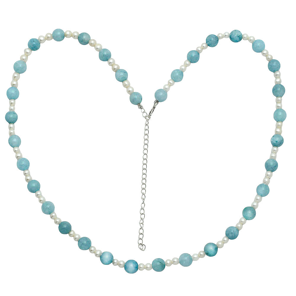 Premium Quality Aquamarine - Brazil & Pearl Beaded Necklace N-1025 58-EN10189