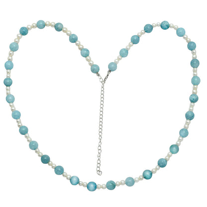Premium Quality Aquamarine - Brazil & Pearl Beaded Necklace N-1025 58-EN10189