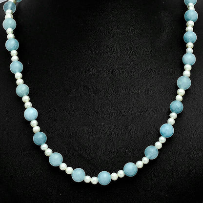 Premium Quality Aquamarine - Brazil & Pearl Beaded Necklace N-1025 58-EN10190