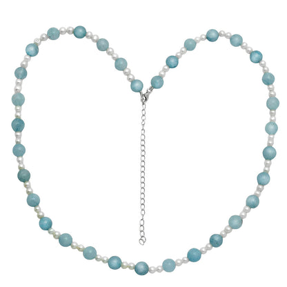 Premium Quality Aquamarine - Brazil & Pearl Beaded Necklace N-1025 58-EN10190