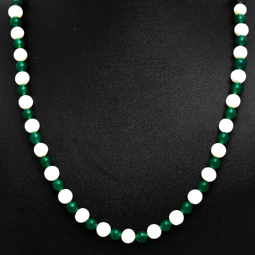 Premium Quality Nephrite Jade & Pearl Beaded Necklace N-1025 58-EN10191