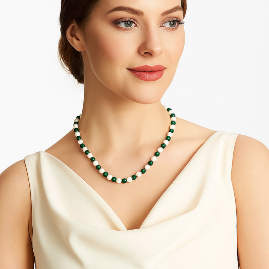 Premium Quality Nephrite Jade & Pearl Beaded Necklace N-1025 58-EN10191