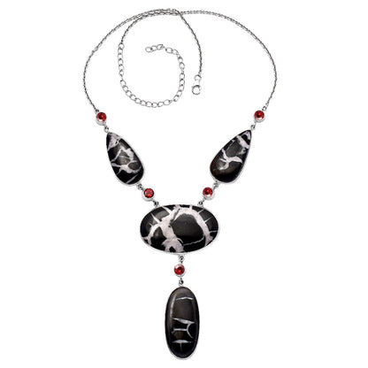 Natural Black Septarian & Garnet Necklace N-1023 58-EN10196