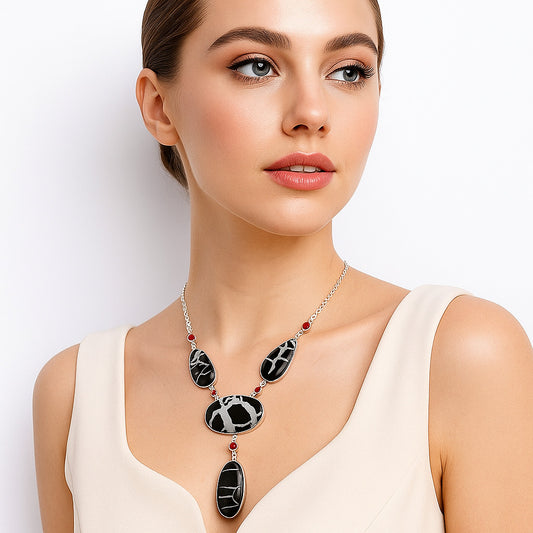 Natural Black Septarian & Garnet Necklace N-1023 58-EN10196