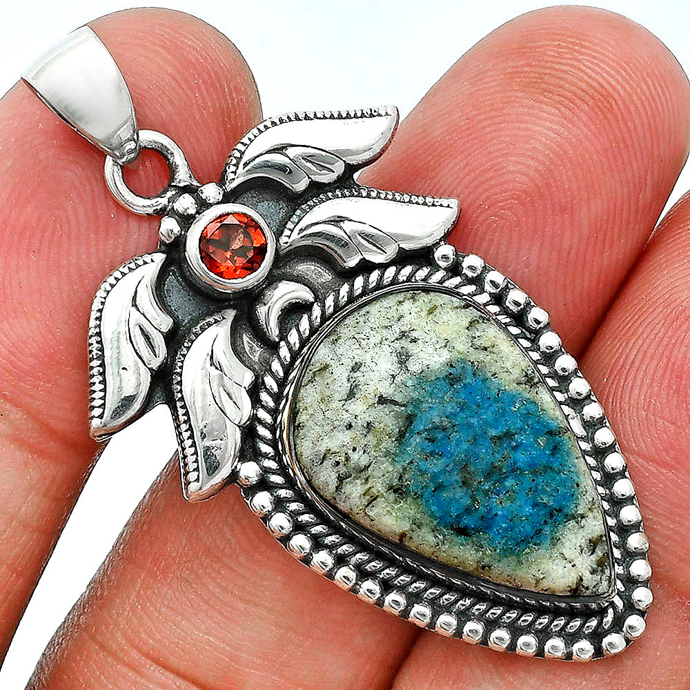 Premium Quality K2 Blue - Azurite In Quartz & Garnet Pendant P-1740 58-EP10735