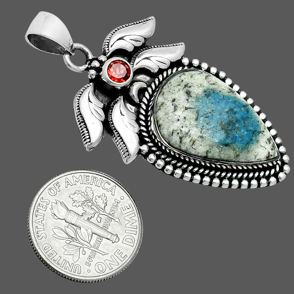 Premium Quality K2 Blue - Azurite In Quartz & Garnet Pendant P-1740 58-EP10735