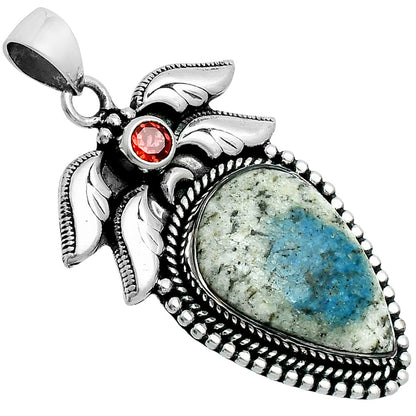Premium Quality K2 Blue - Azurite In Quartz & Garnet Pendant P-1740 58-EP10735