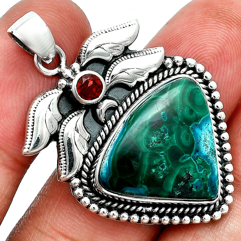 Premium Quality Azurite In Malachite & Garnet Pendant P-1740 58-EP10737