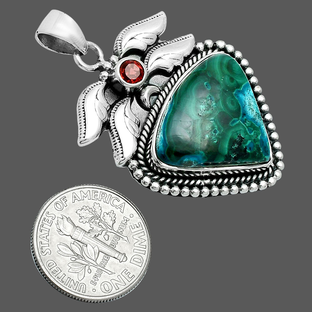 Premium Quality Azurite In Malachite & Garnet Pendant P-1740 58-EP10737