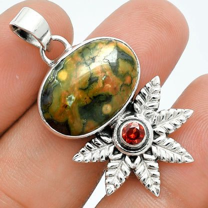 Premium Quality Turkish Rainforest Chrysocolla, Garnet Pendant P-1425 58-EP10747