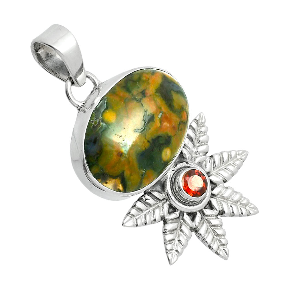 Premium Quality Turkish Rainforest Chrysocolla, Garnet Pendant P-1425 58-EP10747