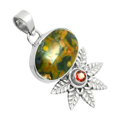 Premium Quality Turkish Rainforest Chrysocolla, Garnet Pendant P-1425 58-EP10747