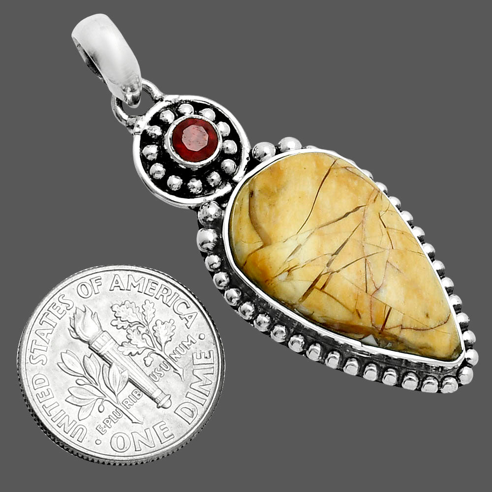 Premium Brecciated Mookaite & Garnet Pendant P-1500 58-EP10758