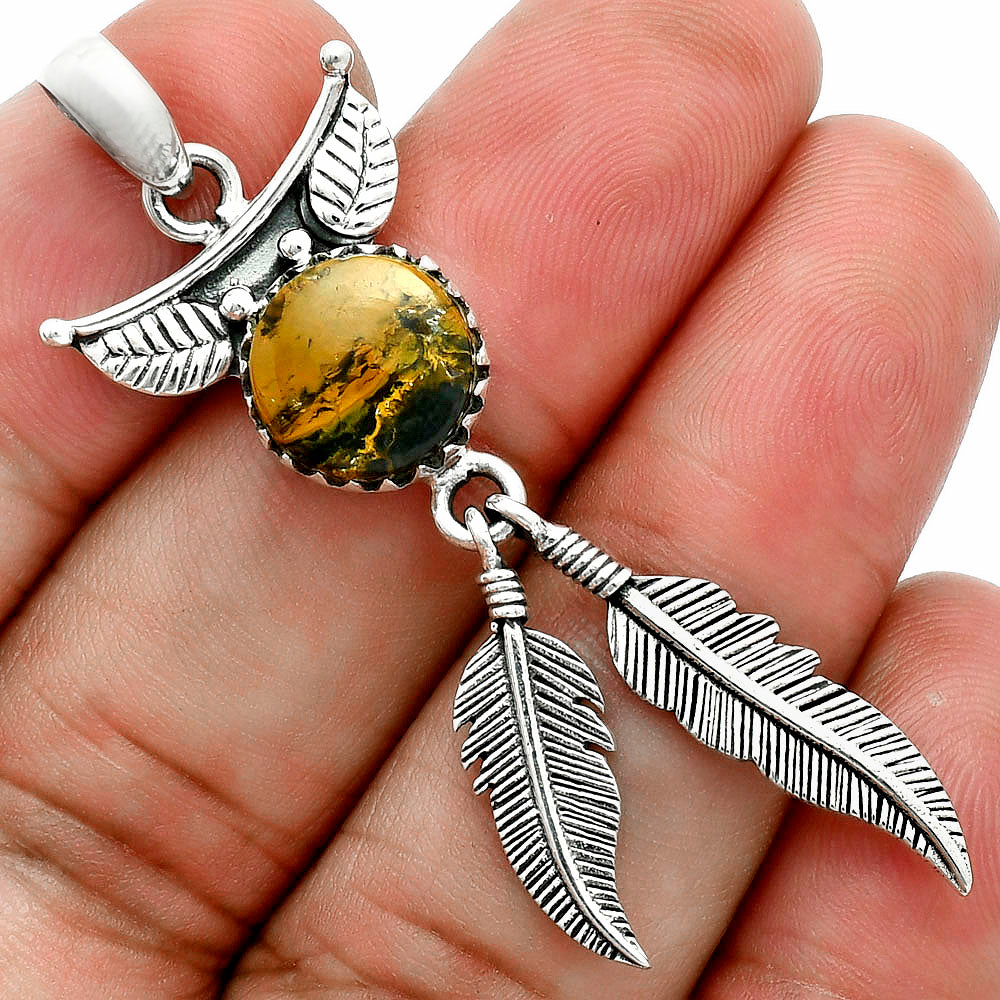 Premium Feather - Turkish Rainforest Chrysocolla Pendant P-1284 58-EP10760