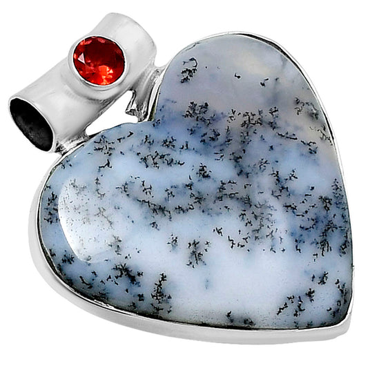 Premium Heart Merlinite Dendritic Opal & Garnet Pendant P-1300 58-EP10819