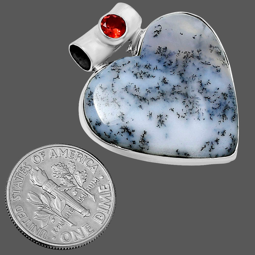 Premium Heart Merlinite Dendritic Opal & Garnet Pendant P-1300 58-EP10819