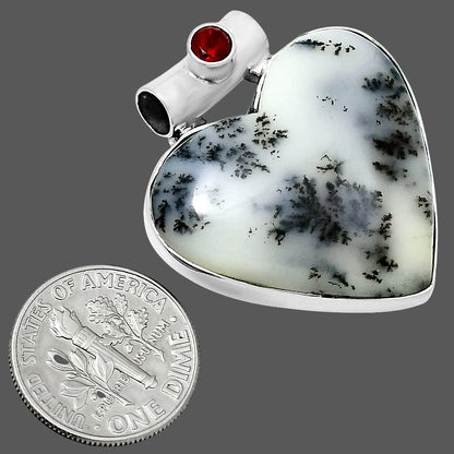 Premium Heart Merlinite Dendritic Opal & Garnet Pendant P-1300 58-EP10820