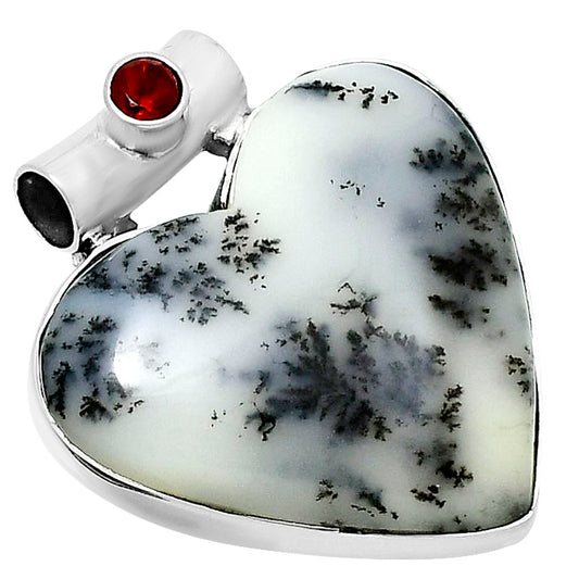 Premium Heart Merlinite Dendritic Opal & Garnet Pendant P-1300 58-EP10820