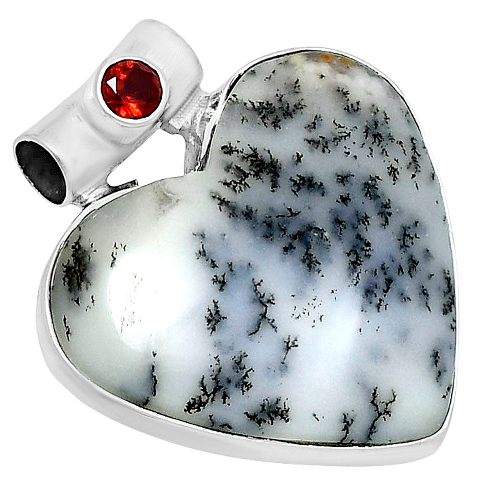 Premium Heart Merlinite Dendritic Opal & Garnet Pendant P-1300 58-EP10821