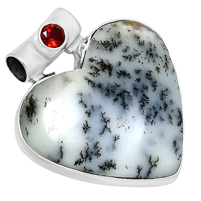 Premium Heart Merlinite Dendritic Opal & Garnet Pendant P-1300 58-EP10821