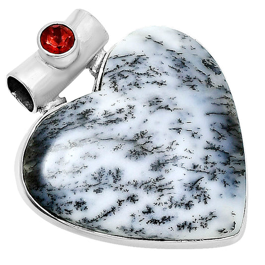 Premium Heart Merlinite Dendritic Opal & Garnet Pendant P-1300 58-EP10822