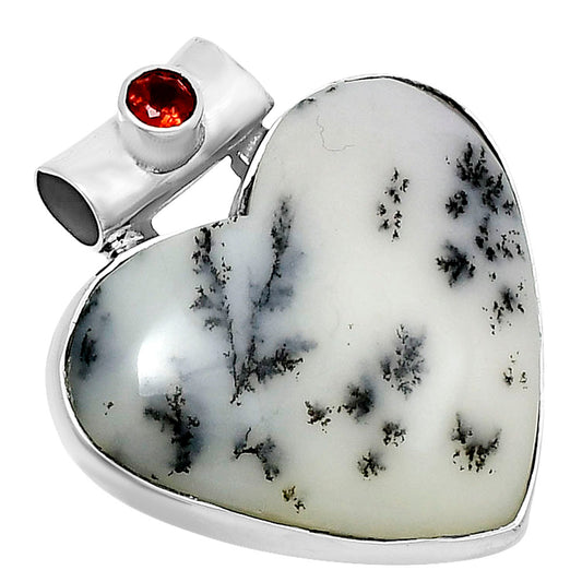 Premium Heart Merlinite Dendritic Opal & Garnet Pendant P-1300 58-EP10823