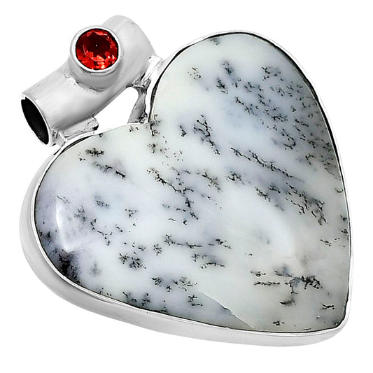 Premium Heart Merlinite Dendritic Opal & Garnet Pendant P-1300 58-EP10824