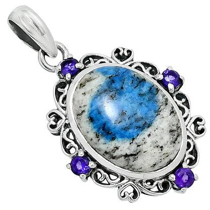 Premium K2 Blue Azurite In Quartz & Amethyst Pendant P-1743 58-EP10844