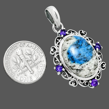 Premium K2 Blue Azurite In Quartz & Amethyst Pendant P-1743 58-EP10844
