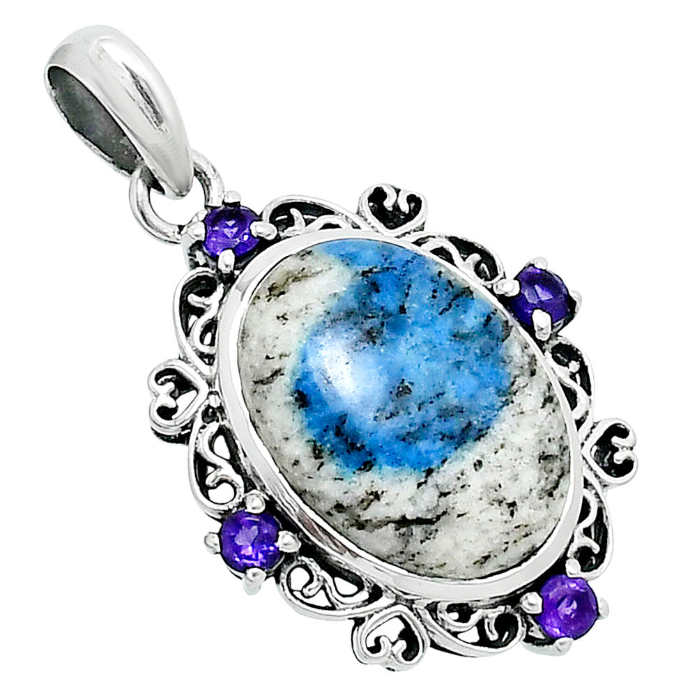 Premium K2 Blue Azurite In Quartz & Amethyst Pendant P-1743 58-EP10844