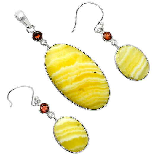 Premium Quality Yellow Aragonite & Garnet Pendant Earrings Set T-1010 58-ET10140