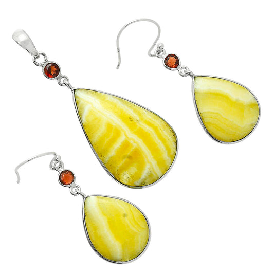 Premium Quality Yellow Aragonite & Garnet Pendant Earrings Set T-1010 58-ET10141