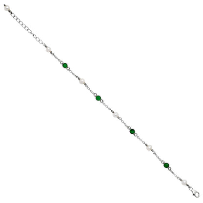 Minimalist Pearl & Gemstone 925 Sterling Silver Chain Bracelet for Women AGB1001 B-1048