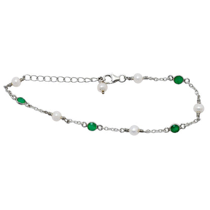 Minimalist Pearl & Gemstone 925 Sterling Silver Chain Bracelet for Women AGB1001 B-1048
