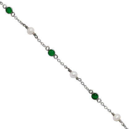 Minimalist Pearl & Gemstone 925 Sterling Silver Chain Bracelet for Women AGB1001 B-1048