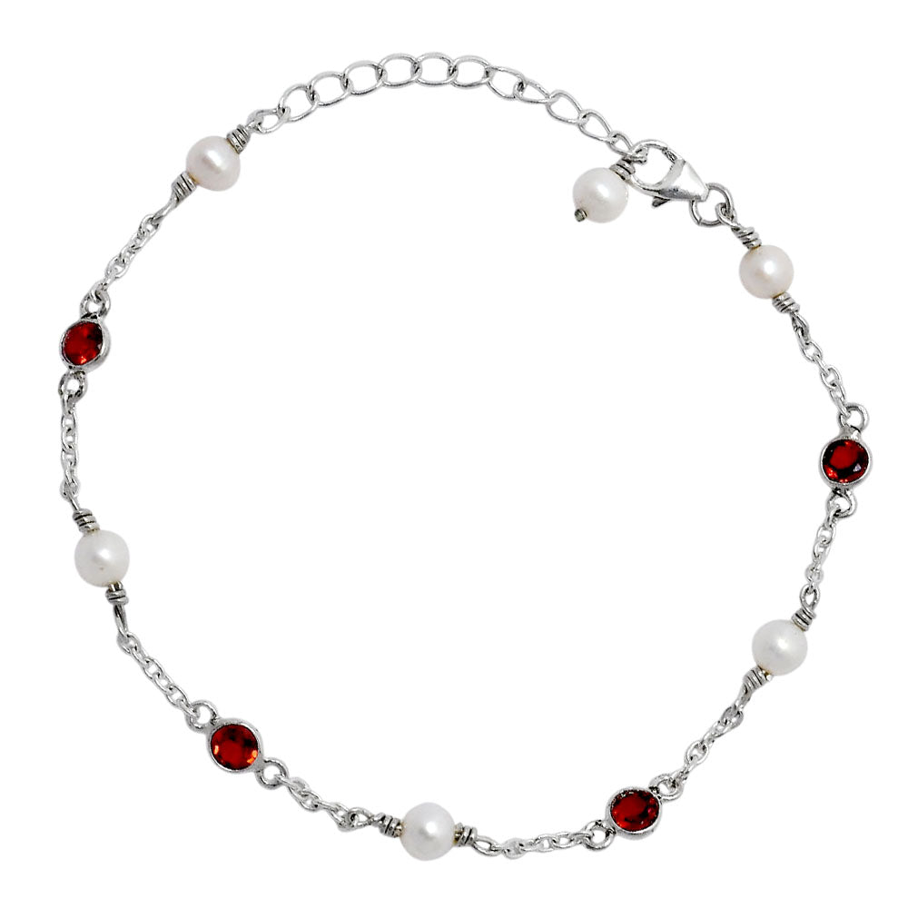 Minimalist Pearl & Gemstone 925 Sterling Silver Chain Bracelet for Women AGB1001 B-1048