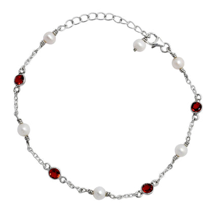 Minimalist Pearl & Gemstone 925 Sterling Silver Chain Bracelet for Women AGB1001 B-1048
