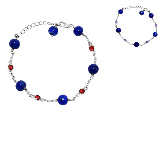 925 Sterling Silver Lapis Lazuli & Cut Gemstone Bracelet for Women AGB1002 B-1048