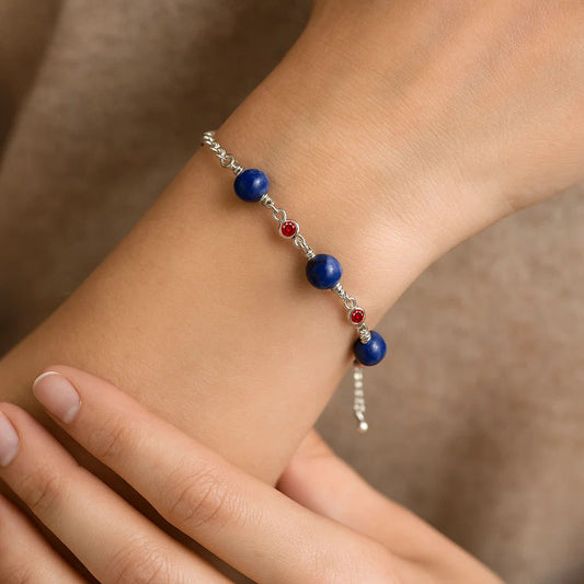 925 Sterling Silver Lapis Lazuli & Cut Gemstone Bracelet for Women AGB1002 B-1048