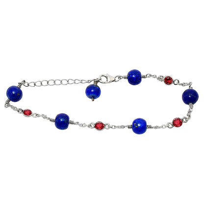 925 Sterling Silver Lapis Lazuli & Cut Gemstone Bracelet for Women AGB1002 B-1048
