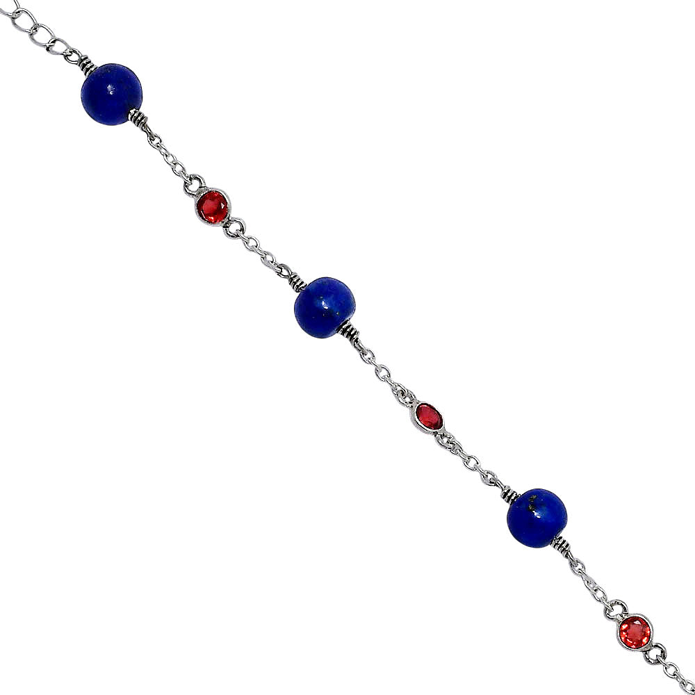 925 Sterling Silver Lapis Lazuli & Cut Gemstone Bracelet for Women AGB1002 B-1048
