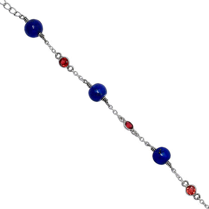 925 Sterling Silver Lapis Lazuli & Cut Gemstone Bracelet for Women AGB1002 B-1048