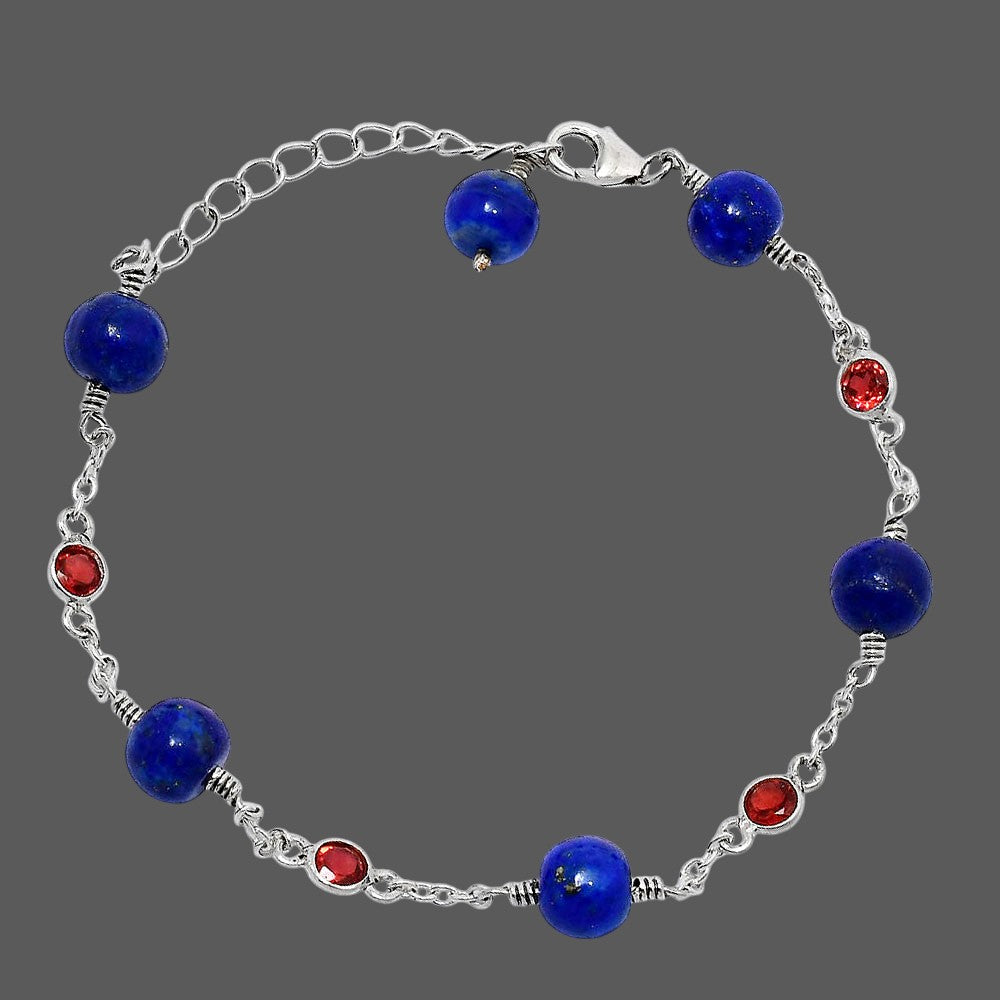 925 Sterling Silver Lapis Lazuli & Cut Gemstone Bracelet for Women AGB1002 B-1048