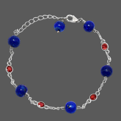 925 Sterling Silver Lapis Lazuli & Cut Gemstone Bracelet for Women AGB1002 B-1048