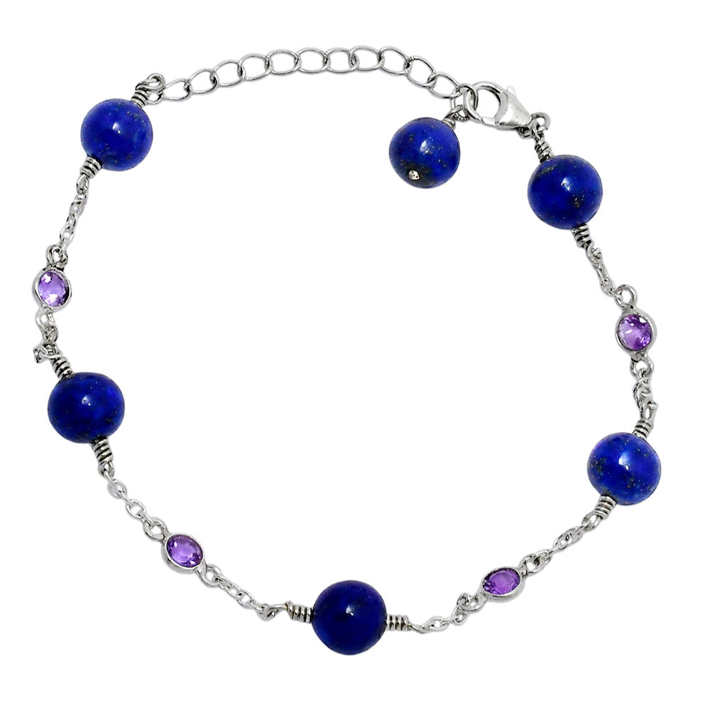 925 Sterling Silver Lapis Lazuli & Cut Gemstone Bracelet for Women AGB1002 B-1048