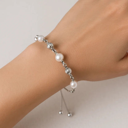 Adjustable 925 Silver Pearl & Gemstone Beaded Bracelet Jewelry for Women AGB1003 B-1024