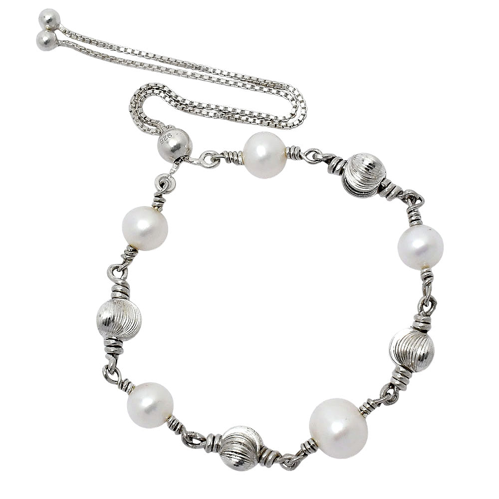 Adjustable 925 Silver Pearl & Gemstone Beaded Bracelet Jewelry for Women AGB1003 B-1024