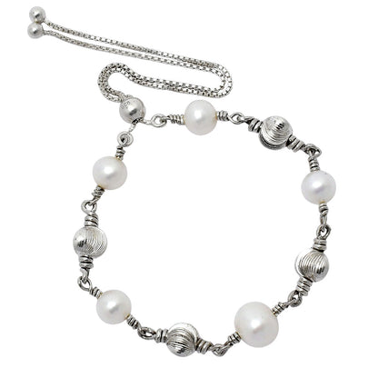 Adjustable 925 Silver Pearl & Gemstone Beaded Bracelet Jewelry for Women AGB1003 B-1024