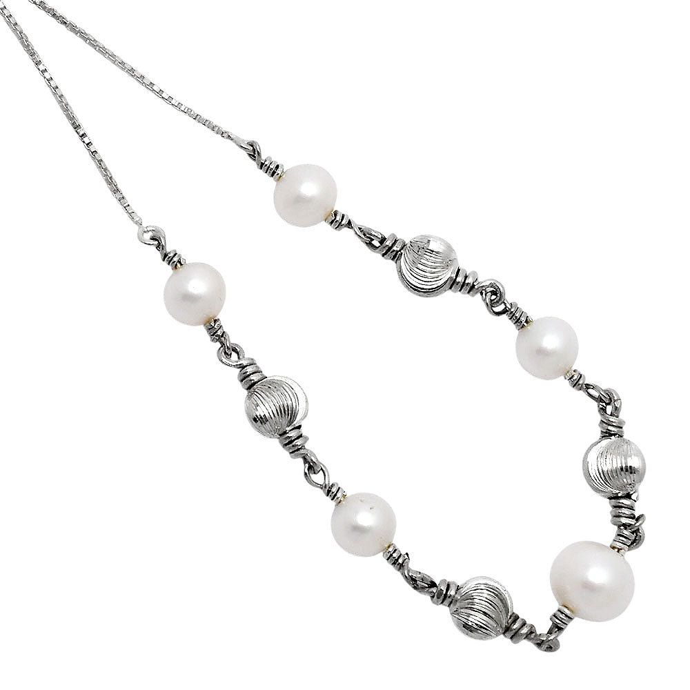 Adjustable 925 Silver Pearl & Gemstone Beaded Bracelet Jewelry for Women AGB1003 B-1024