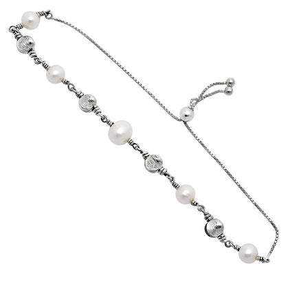 Adjustable 925 Silver Pearl & Gemstone Beaded Bracelet Jewelry for Women AGB1003 B-1024